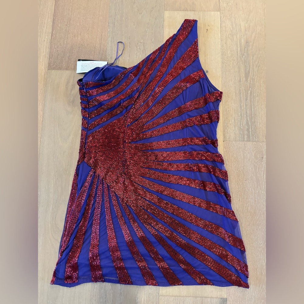 Nasty Gal One Shoulder Spiral Sequin Mini Dress US 12 red NWT - Picture 11 of 16
